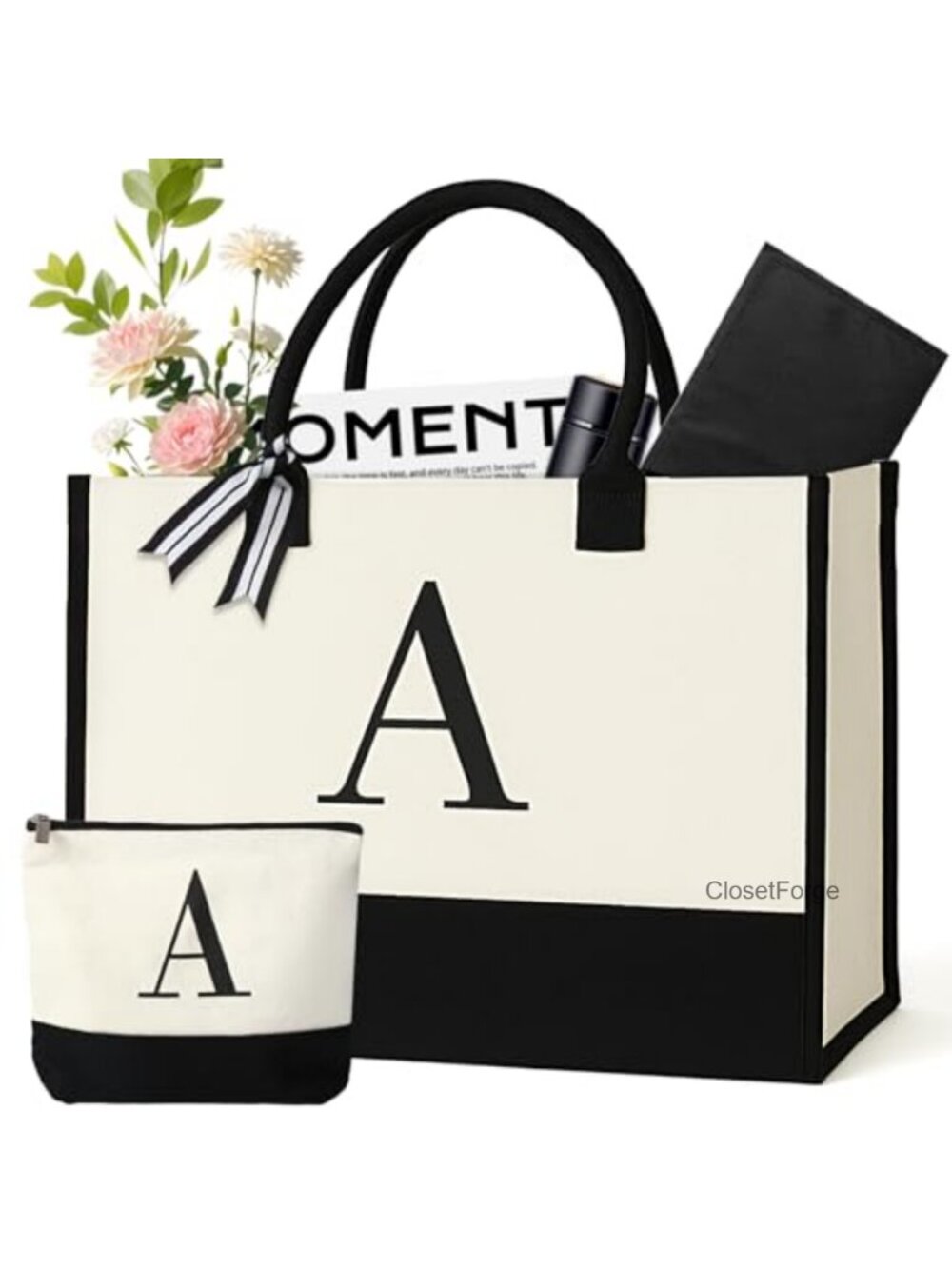 Personalized Monogrammed Canvas Tote Bag Waterproof Gift for Women